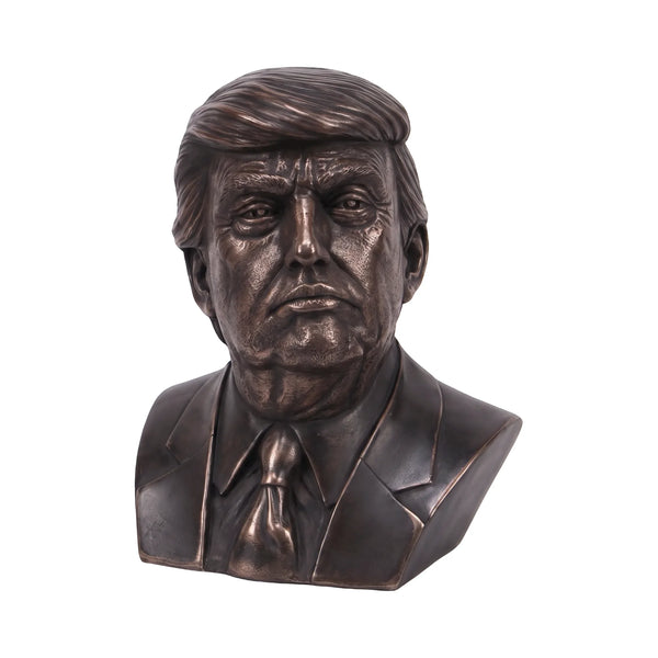 Heinimex Human Figure Bust of Donald Trump, bronze finish, realistic traditional style in slightly angle view