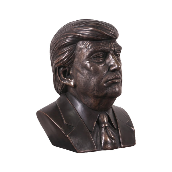 Heinimex Human Figure Bust of Donald Trump, bronze finish, realistic traditional style in angle view