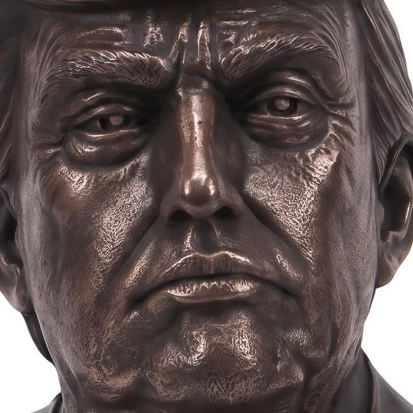 Heinimex Human Figure Bust of Donald Trump, bronze finish, realistic traditional style in detail close up view
