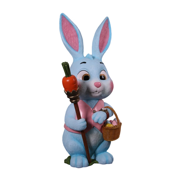 Heinimex 5ft Easter bunny with carrot scepter seasonal decor, textured pastel painted finish, playful whimsical style angle view