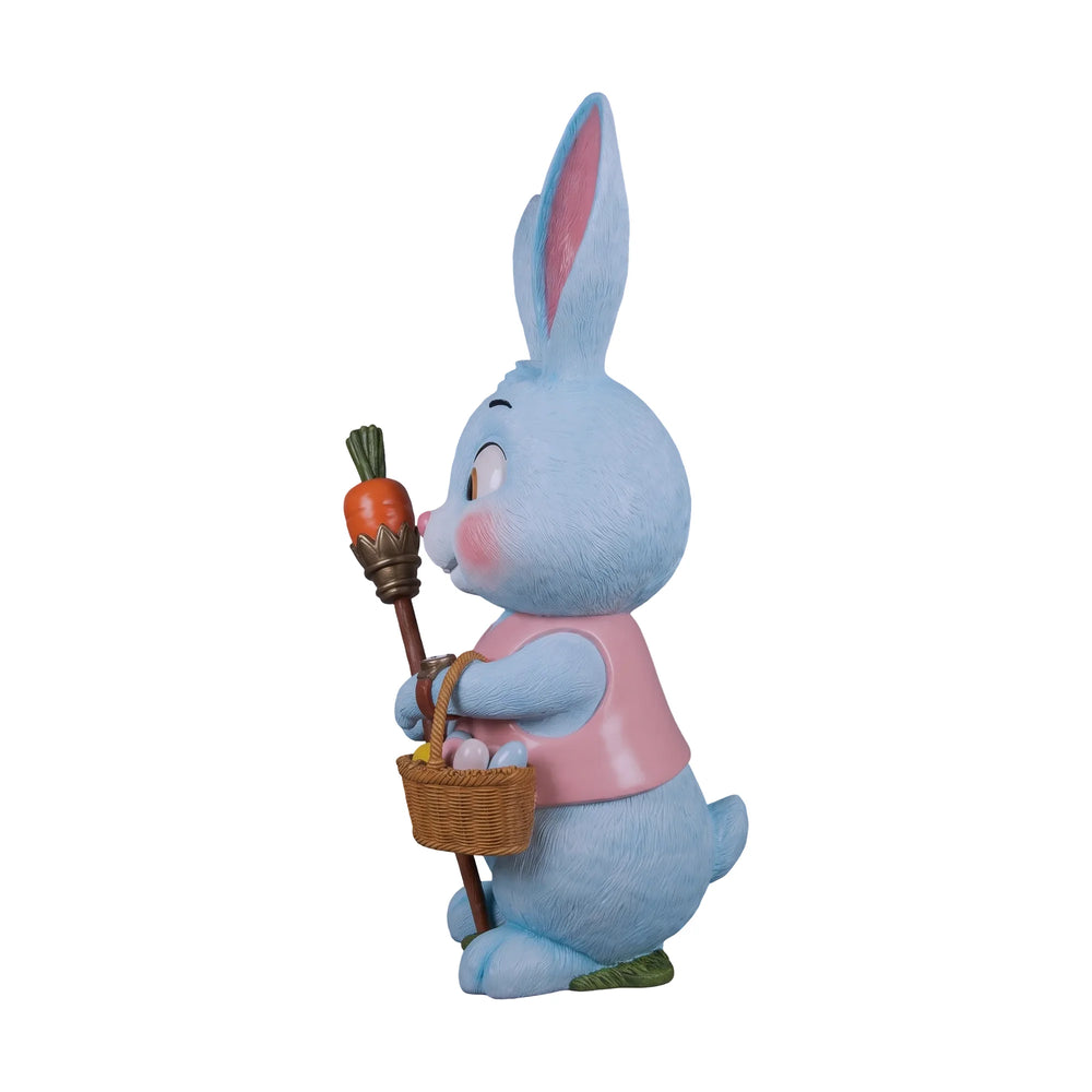 Heinimex 5ft Easter bunny with carrot scepter seasonal decor, textured pastel painted finish, playful whimsical style angle view