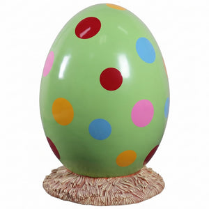 Heinimex Easter Egg 3ft. on Straw Base seasonal decor, high-gloss green finish with colorful polka dots, playful spring aesthetic front view