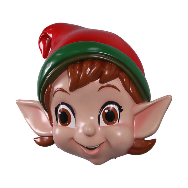 Heinimex Elf Head Wall Plaque (not in AUS) Christmas decor, smooth vibrant painted finish, playful whimsical holiday style front view