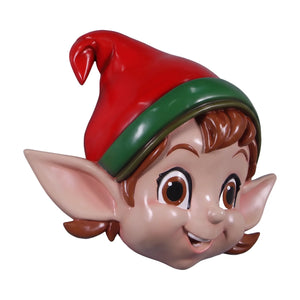 Heinimex Elf Head Wall Plaque (not in AUS) Christmas decor, smooth vibrant painted finish, playful whimsical holiday style side view