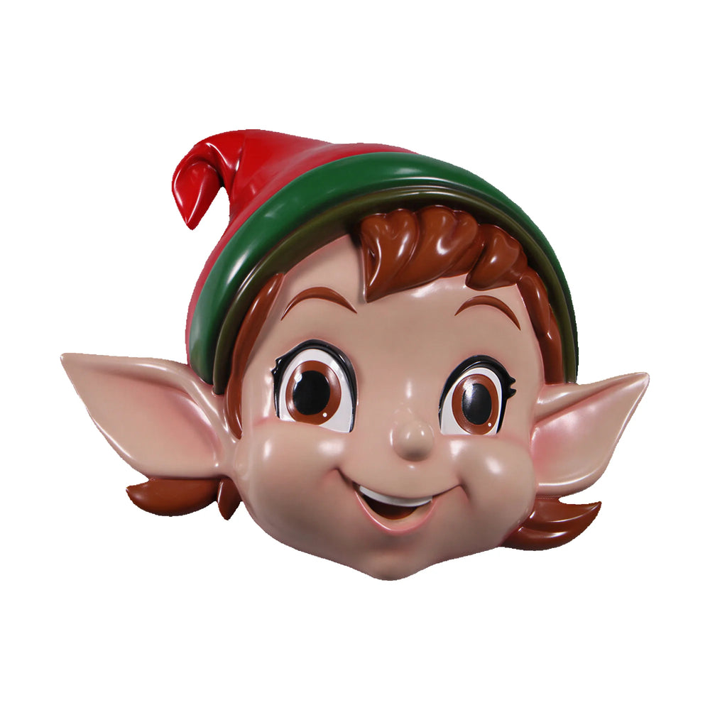 Heinimex Elf Head Wall Plaque (not in AUS) Christmas decor, smooth vibrant painted finish, playful whimsical holiday style front view