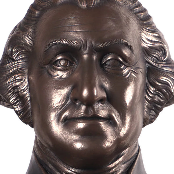 Heinimex George Washington Bust human figure statue, textured Imperial Bronze finish, classic realistic style close up detail