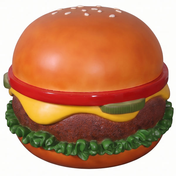 Heinimex giant burger commercial display, vibrant textured painted finish, oversized realistic style front view