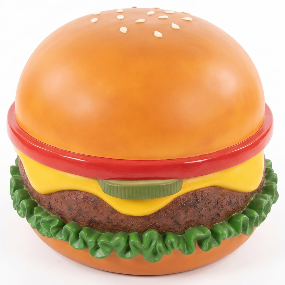 Heinimex giant burger commercial display, vibrant textured painted finish, oversized realistic style front view