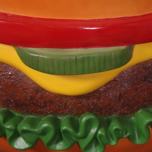 Heinimex giant burger commercial display, vibrant textured painted finish, oversized realistic style close up detail