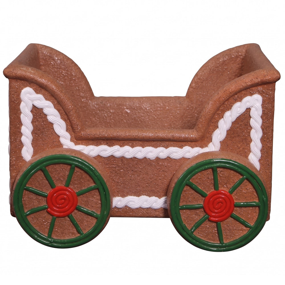 Heinimex Gingerbread Cart Christmas decor, textured gingerbread and painted icing finish, playful holiday display angle view