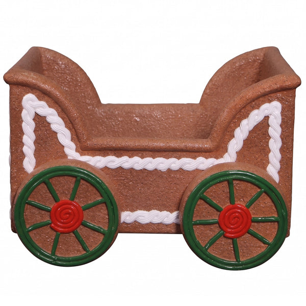 Heinimex Gingerbread Cart Christmas decor, textured gingerbread and painted icing finish, playful holiday display side view