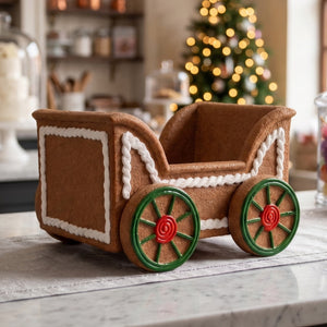 Heinimex Gingerbread Cart Christmas decor, textured gingerbread and painted icing finish, playful holiday display lifestyle photo