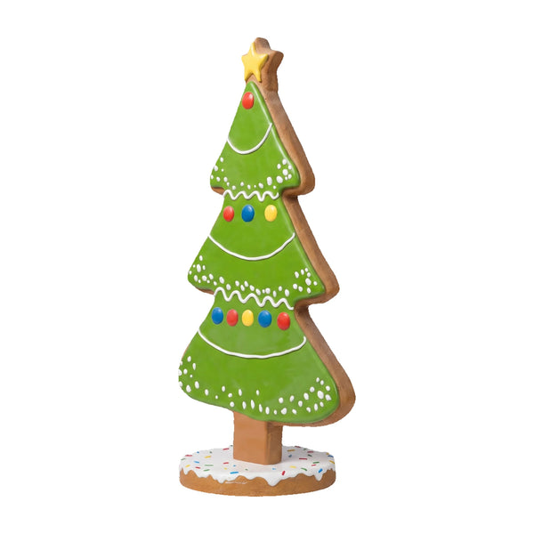 Heinimex 87-inch Gingerbread Christmas Tree decor, textured gingerbread and vibrant icing finish, playful holiday display angle view