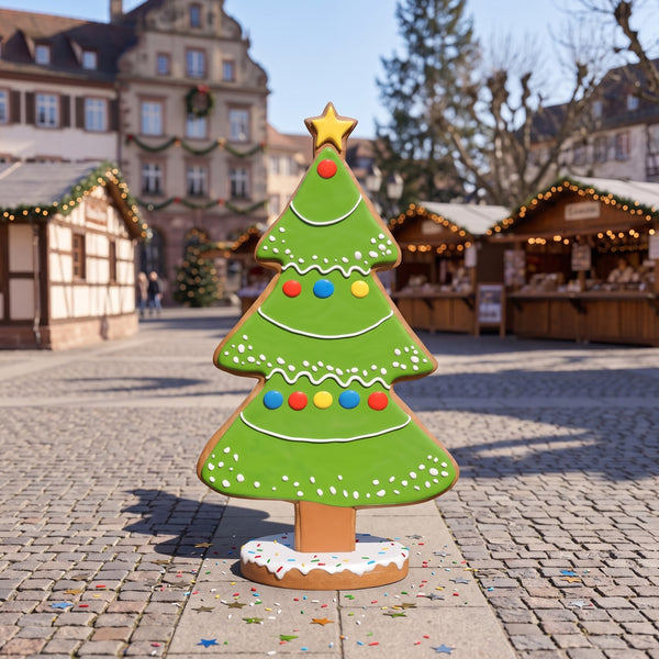 Heinimex 87-inch Gingerbread Christmas Tree decor, textured gingerbread and vibrant icing finish, playful holiday display lifestyle setting