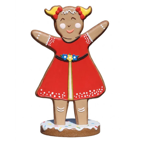 Heinimex 56-inch Gingerbread Girl Christmas decor, textured gingerbread and vibrant painted icing finish, playful holiday display front view