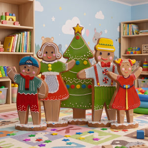 Heinimex Gingerbread Family Set Christmas decor, textured gingerbread and vibrant painted icing finish, playful holiday display in set Gingerbread family