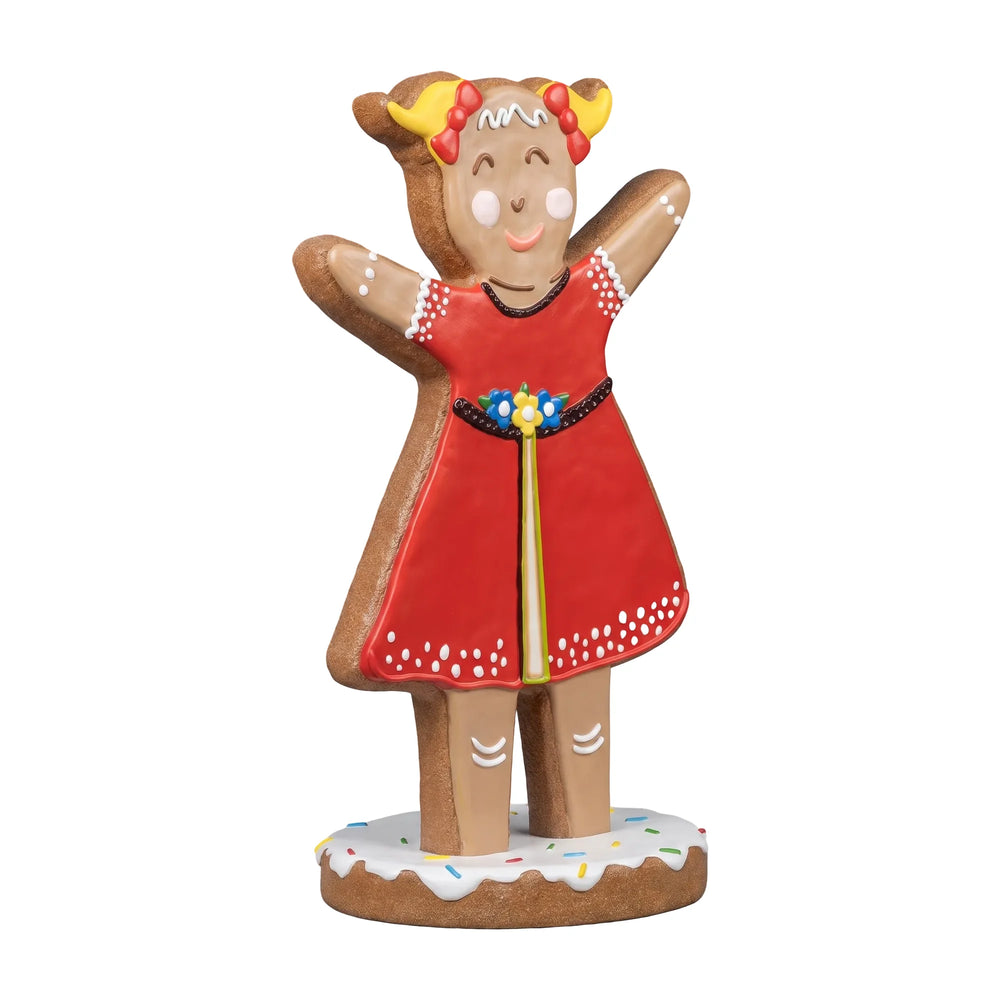 Heinimex 56-inch Gingerbread Girl Christmas decor, textured gingerbread and vibrant painted icing finish, playful holiday display angle view