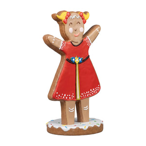 Heinimex 56-inch Gingerbread Girl Christmas decor, textured gingerbread and vibrant painted icing finish, playful holiday display angle view