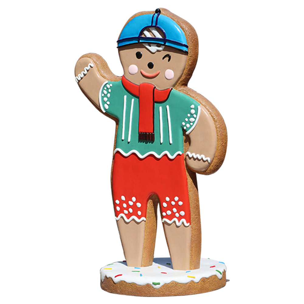 Heinimex 58-inch Gingerbread Jr Christmas decor, textured gingerbread and vibrant painted icing finish, playful holiday angle view