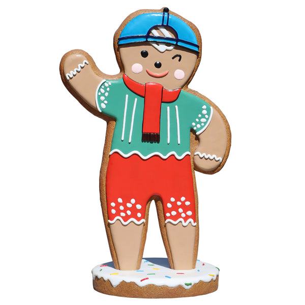 Heinimex 58-inch Gingerbread Jr Christmas decor, textured gingerbread and vibrant painted icing finish, playful holiday front view