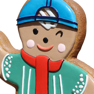 Heinimex 58-inch Gingerbread Jr Christmas decor, textured gingerbread and vibrant painted icing finish, playful holiday close up detail