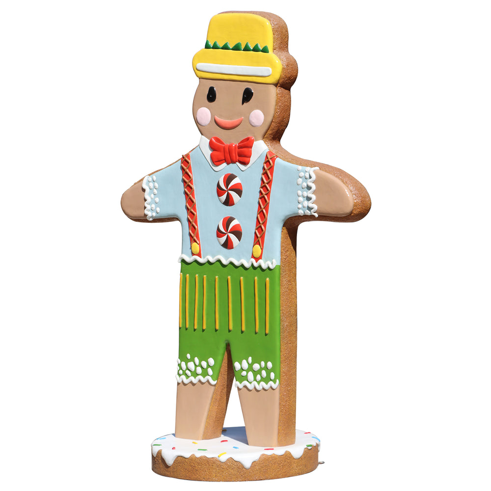Heinimex 72-inch Gingerbread Man Christmas decor, textured gingerbread and vibrant painted icing finish, playful holiday front view