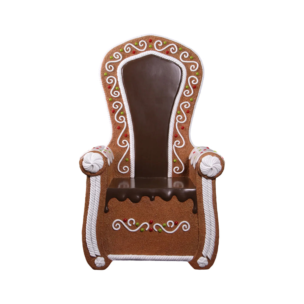 Heinimex Gingerbread Throne Christmas decor, textured gingerbread and glossy chocolate finish with painted icing, playful holiday angle view