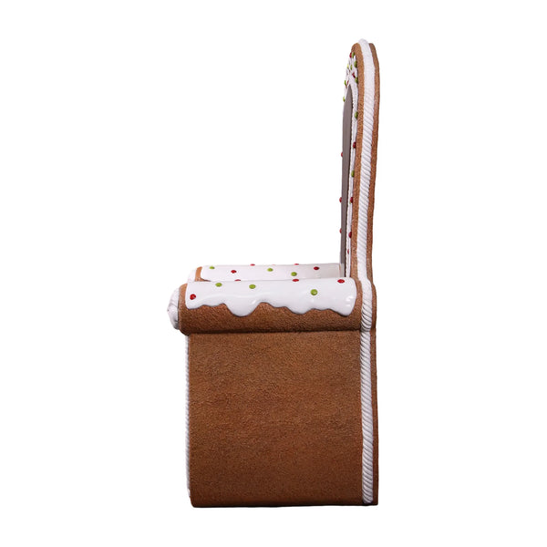 Heinimex Gingerbread Throne Christmas decor, textured gingerbread and glossy chocolate finish with painted icing, playful holiday side view