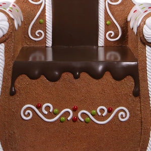 Heinimex Gingerbread Throne Christmas decor, textured gingerbread and glossy chocolate finish with painted icing, playful holiday close up view