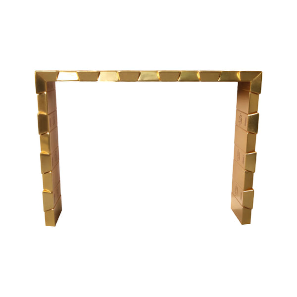 Heinimex Gold Bar Console table, reflective metallic gold finish, modern luxury opulent style front view