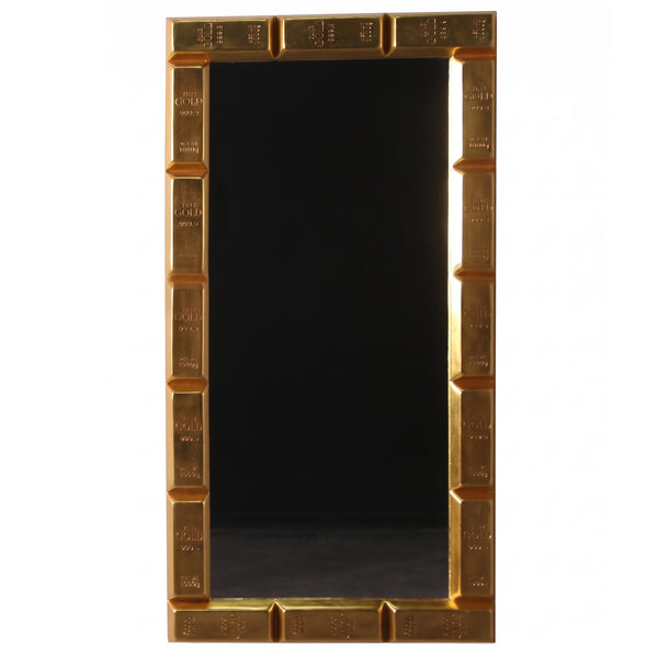 Heinimex Gold Bar Rectangular Mirror, brilliant gold leaf finish, modern luxury opulent style angle view