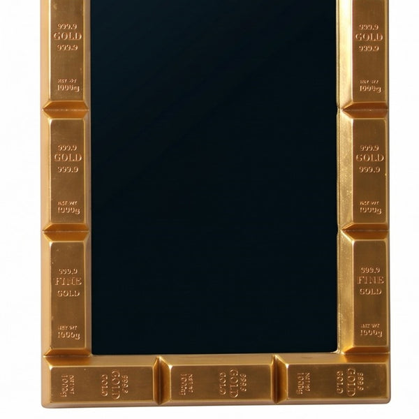 Heinimex Gold Bar Rectangular Mirror, brilliant gold leaf finish, modern luxury opulent style close up detail