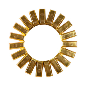 Heinimex Gold Bar Round Mirror, brilliant gold leaf finish, modern luxury opulent style front view