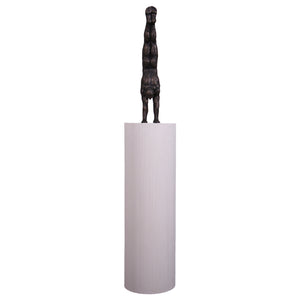 Heinimex Gymnast on Groovy Pedestal sculpture, textured Imperial Bronze finish on matte white, modern luxury gallery style back view