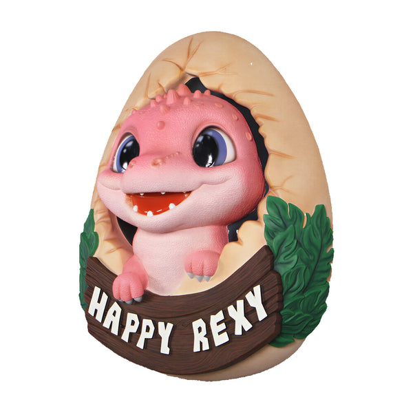 Heinimex Happy Rexy wall decor, vibrant painted resin finish, playful cartoon dinosaur style left angle view