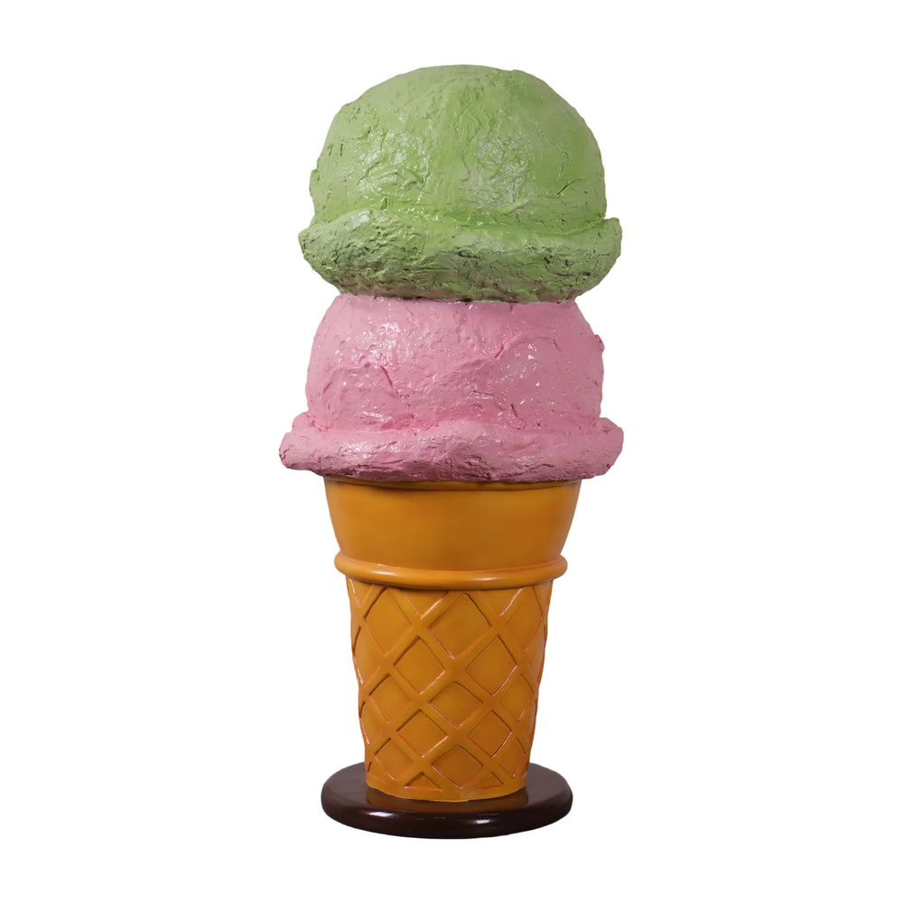 Heinimex 2 Scoops Ice Cream 2ft display, textured mint green and pink painted finish, playful oversized food prop style front view