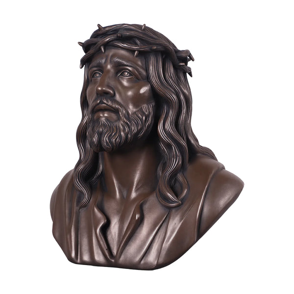 Heinimex Jesus Bust human figure statue, classic bronze finish, traditional religious sculptural style front angle view