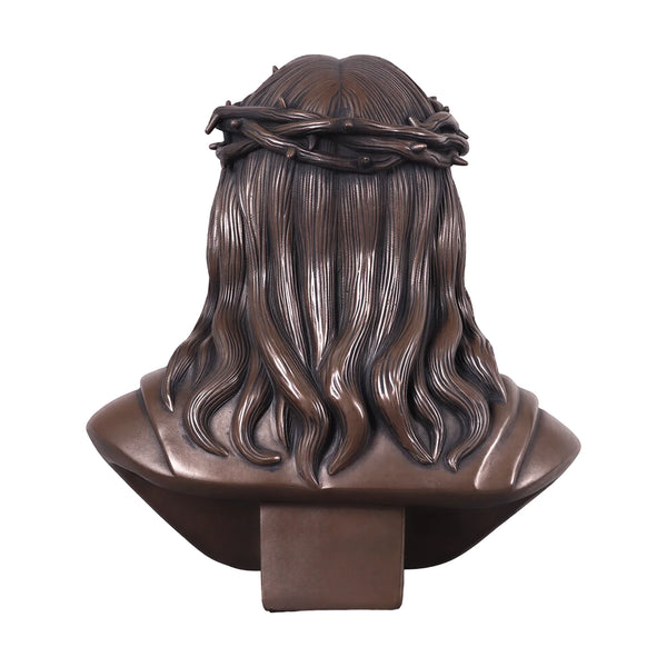 Heinimex Jesus Bust human figure statue, classic bronze finish, traditional religious sculptural style back view