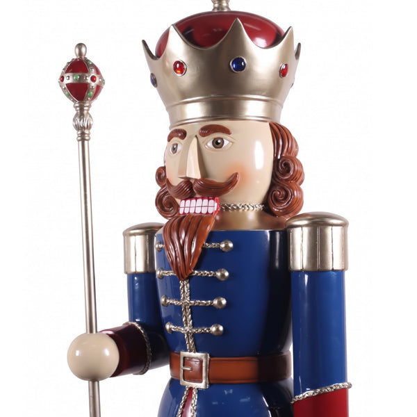 Heinimex Majestic Nutcracker 6.5ft Christmas decor, glossy painted finish with metallic gold and jewel-tone accents, classic regal holiday display style close up detail