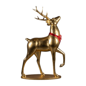 Heinimex 290cm Majestic Stag Christmas decor, brilliant gold leaf and red leaf finish, upscale luxury holiday style side view