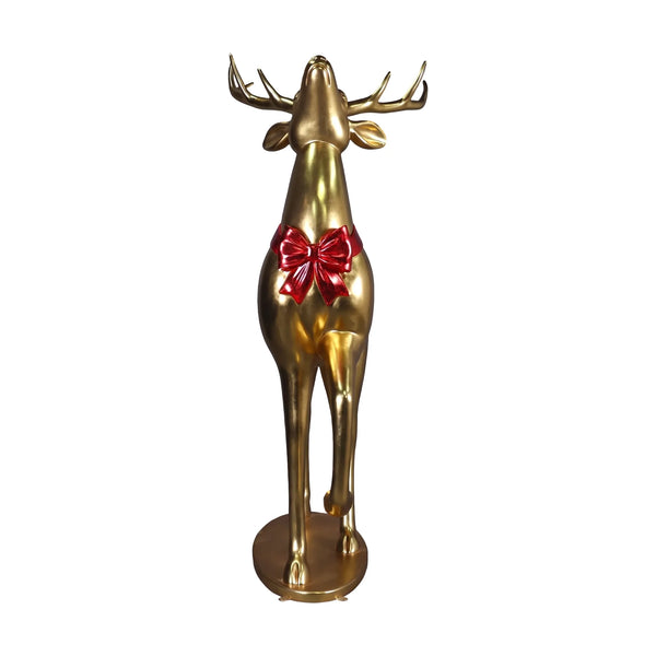 Heinimex 290cm Majestic Stag Christmas decor, brilliant gold leaf and red leaf finish, upscale luxury holiday style front view