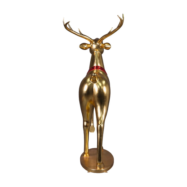 Heinimex 290cm Majestic Stag Christmas decor, brilliant gold leaf and red leaf finish, upscale luxury holiday style back view