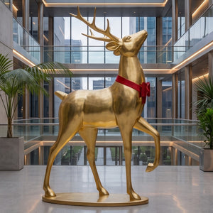 Heinimex 290cm Majestic Stag Christmas decor, brilliant gold leaf and red leaf finish, upscale luxury holiday lifestyle setting
