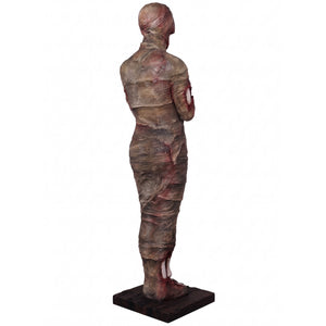 Heinimex 6Ft Mummy Statue Halloween decor, textured aged bandage and exposed bone finish, realistic ancient tomb display style back view