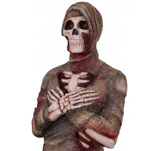 Heinimex 6Ft Mummy Statue Halloween decor, textured aged bandage and exposed bone finish, realistic ancient tomb display style close up view