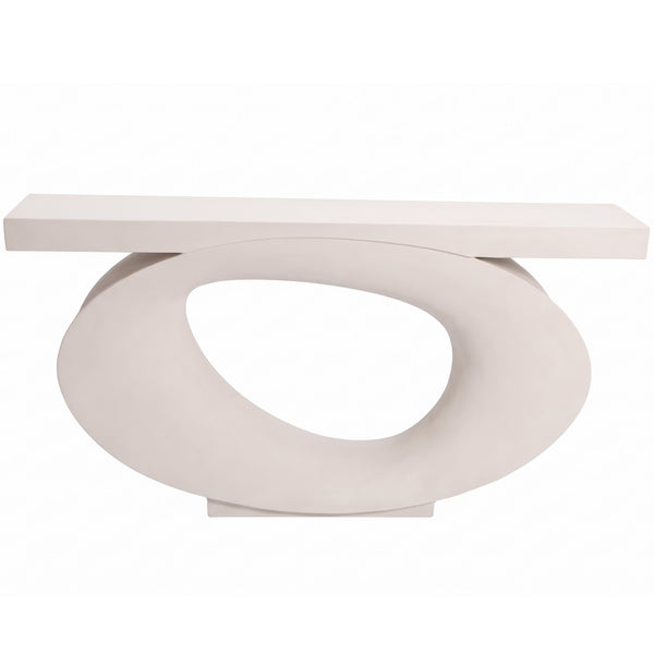 Heinimex Nimbus Console table, smooth matte Whitestone finish, modern luxury minimalist style front view