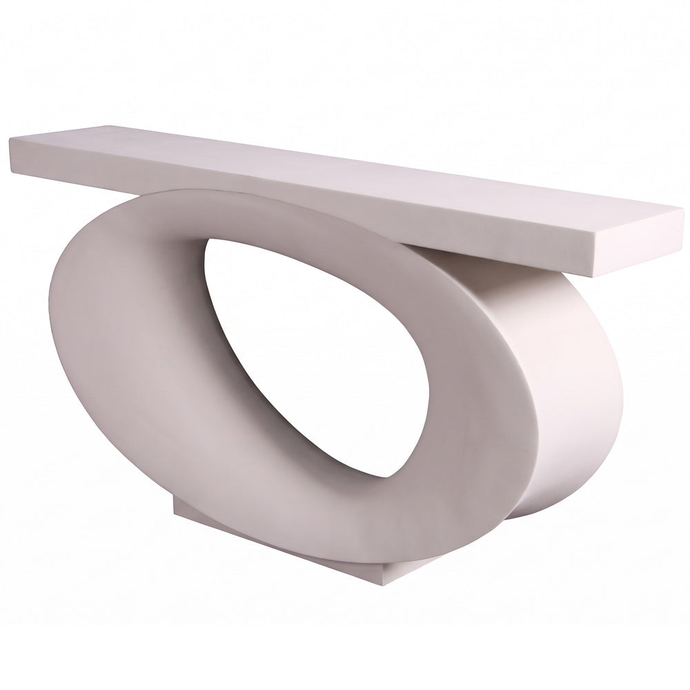 Heinimex Nimbus Console table, smooth matte Whitestone finish, modern luxury minimalist style angle view