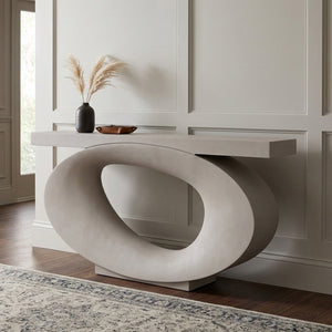 Heinimex Nimbus Console table, smooth matte Whitestone finish, modern luxury minimalist lifestyle setting