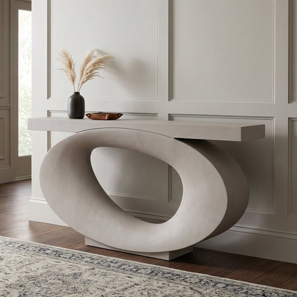 Heinimex Nimbus Console table, smooth matte Whitestone finish, modern luxury minimalist lifestyle setting