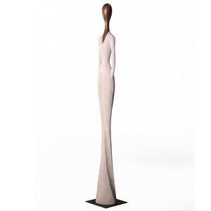 Heinimex 80-inch Paya elongated human figure statues, textured stone-look and smooth wood-tone finish, modern minimalist gallery style angle view